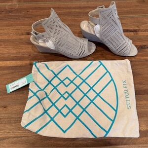 Via Bleu Lazer Cut Suede Wedge Shoes NWT Size 8